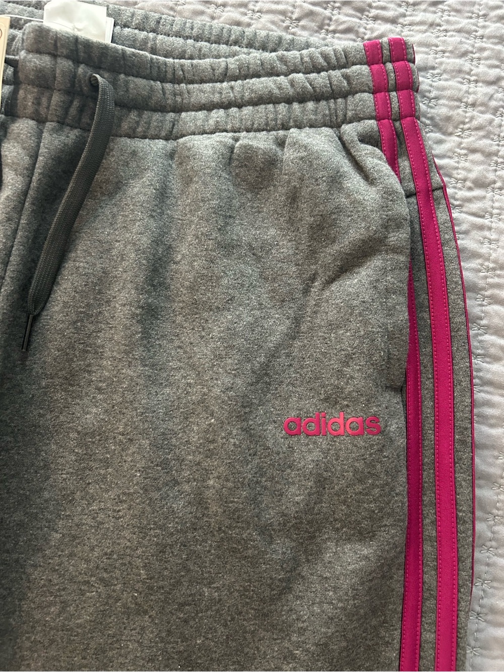 adidas Women’s Gray Sweatpants with Pink Stripe